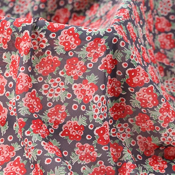 

103CM Wide 12MM Red Floral Print Thin Dark Blue Stretch Pink Silk Georgette Fabric for Summer Dress Jacket Pants B213