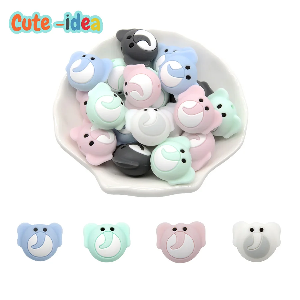 

Cute-idea 10pcs Animal Cartoon Silicone Elephant head Beads Teethers DIY Baby Chewing Necklace Pacifier Chain Toy Accessories