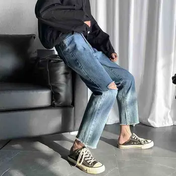 

Ins Japanese Hip-Hop Jeans Men Classic Mens Jeans Blue Color Cotton Ripped Hole Jeans Men Brand Designer Biker Jean Long Pants