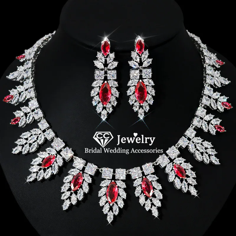 

CC Bridal Jewelry Set for Women Wedding Accessories Engagement Bijoux Pageant Necklace Earring Sets Shining Jewellery Gift HL043