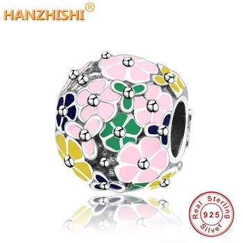 

100% 925 Sterling Silver Bead Charm Mix Enamel Classic Flower Arrangement Beads Fit Original Fine Charm Bracelet Diy Jewelry