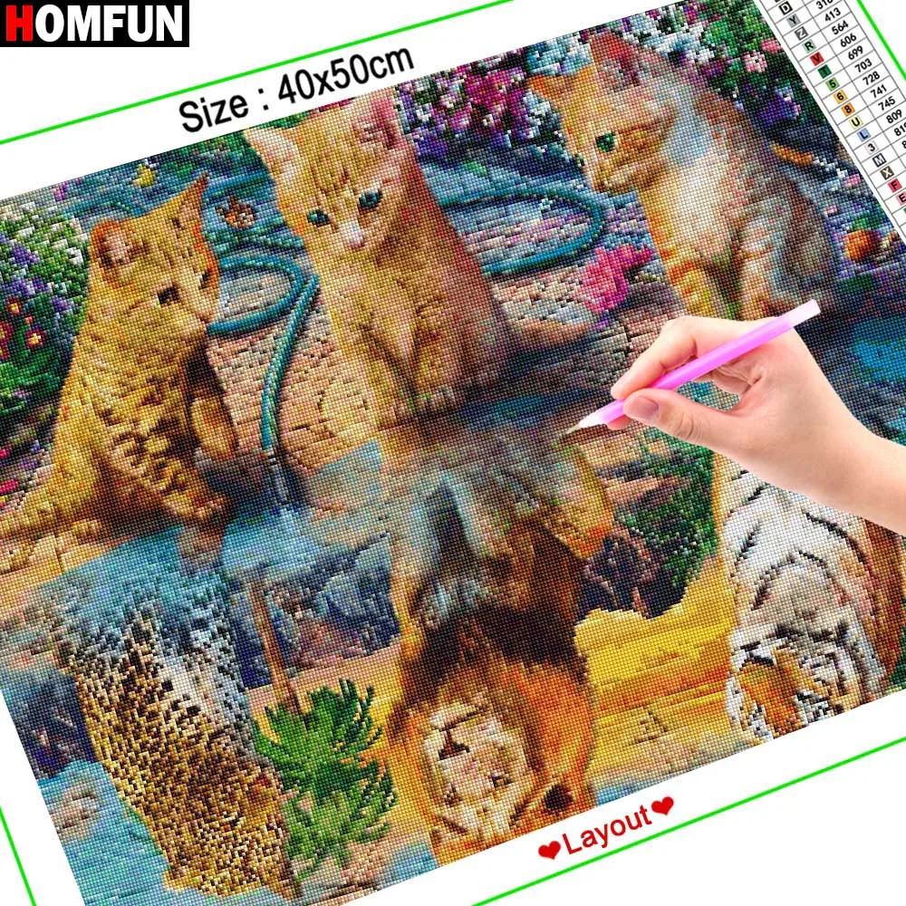 HOMFUN искусство 5D DIY Алмазная картина "Животное Кошка Тигр Лев" картины бисером вышивка крестиком 3D горный хрусталь вышивка Декор A27694