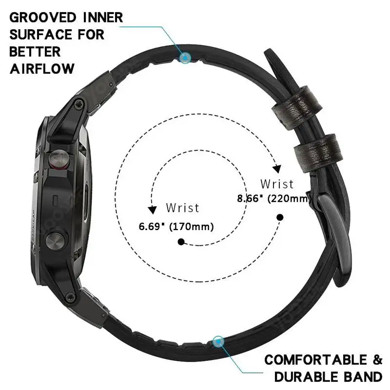 Fenix 6X браслет Quick Fit 26 мм/22 мм Натуральная кожа Гибридный Силиконовый ремешок для часов Garmin Fenix 5 Plus/Fenix 5X/3/3 HR