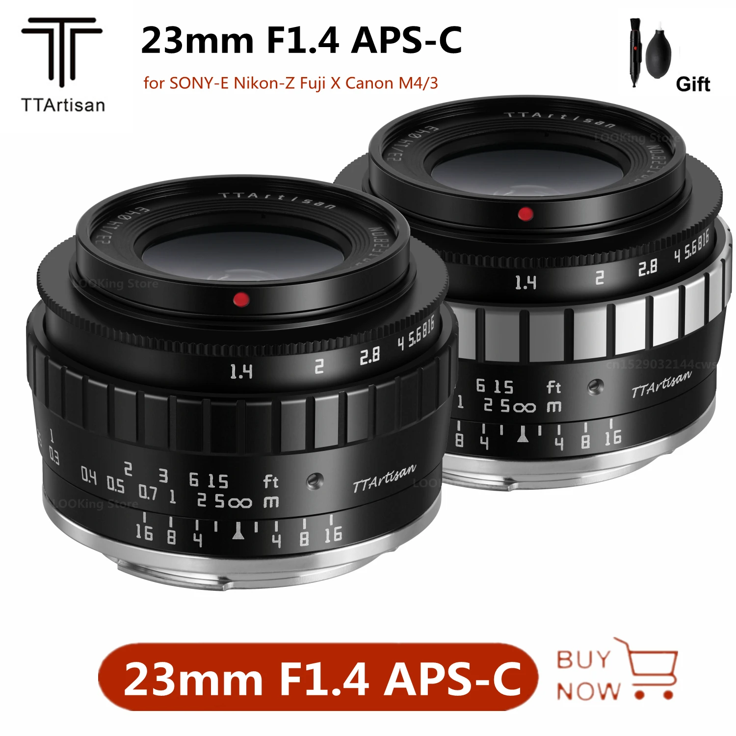 TTartisan 23 мм F1.4 APS-C объектив Ручной широкоугольный для Sony E/Fuji X/M4/3/Nikon Z Mount Cameras A6600 A6500