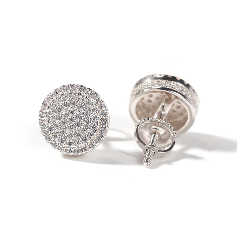 ピアス Luxury Street Wear ICE Silver 925 Earrings O unisexual 1Pair S925 Sterling Silver Geometric Round Stud Earrings