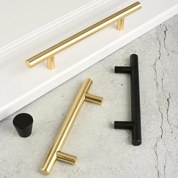 Furniture handle black T shaped door handle stainless steel hole center 30mm 400mm kitchen furniture drawer handle cabinet