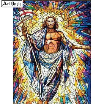 

Diamond Mosaic Jesus 5d Full Square Diamond Painting Stained Glass Religious Leader Diamond Embroidery Set Crafts