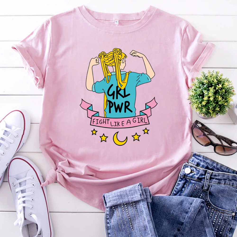 

Short Sleeve Shirt Sailor Moon Lovely Printed Womens Tshirts Hip Hop Harajuku Tee Tops Oversized Casual T-Shirts For Women'S