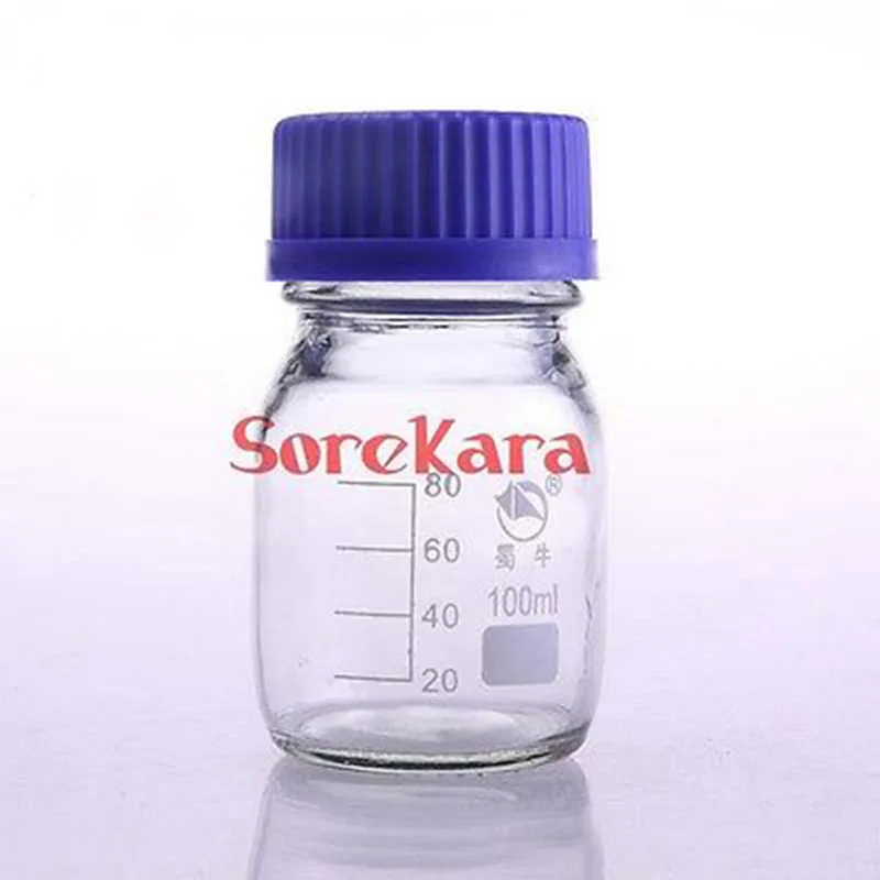 100ml Graduated Round Glass Reagent Bottle Blue Screw Cap On Cover Graduation Sample Vials Plastic Lid | Канцтовары для офиса и