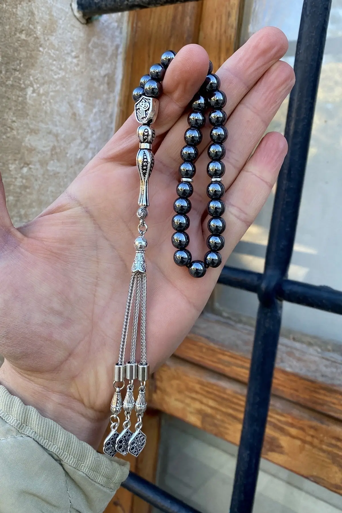 金運爆上げ 8mmヘマタイト鉱石 主玉 四神9mmお念珠 奈良生駒宝山寺