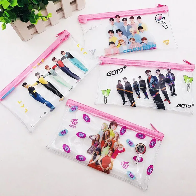 

1 Pcs Kawaii Kpop BLACKPINK GOT7 TWICE SEVENTEEN Transparent Storage Bag Pink Pencil Case Stationery