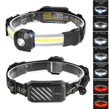 Lampe frontale Portable à LED avec capteur COB, Rechargeable, idéale pour la pêche, le Camping, la randonnée ou le cyclisme, 1200mAh