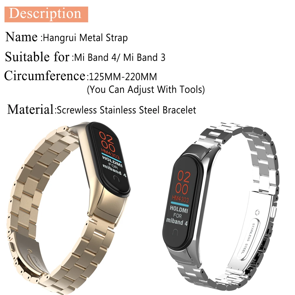 Ремешок на запястье для Xiaomi Mi Band 3 4 сменный металлический ремешок браслет из