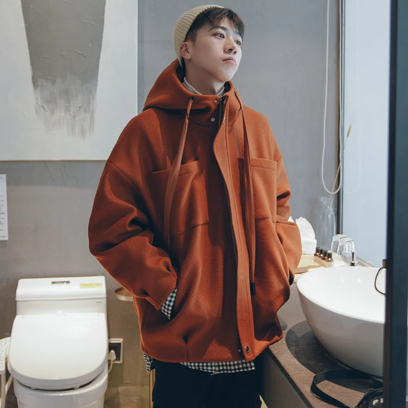 brown EWQ / New Fashion Autumn Drawstring Hooded Collar Loose Casual Jacket Men High Street Korean Tide Chaqueta Hombre 9A230 - Цвет: brown