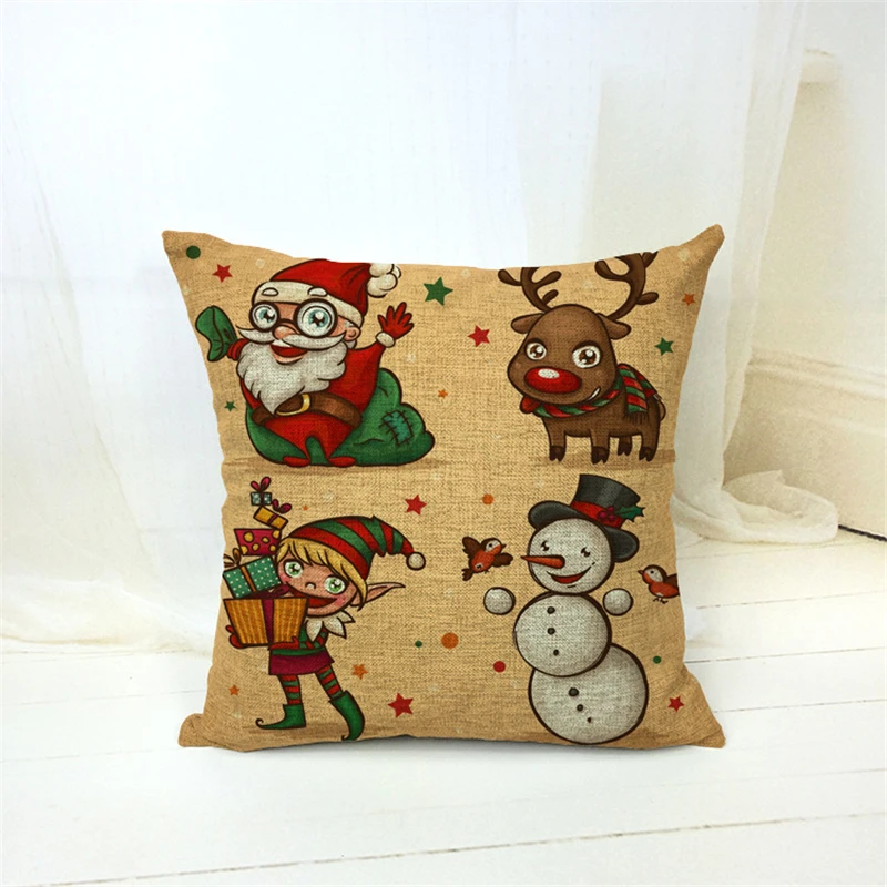 Merry Christmas Pillow Case Santa Claus Snowman Deer Pillow Cover Seat