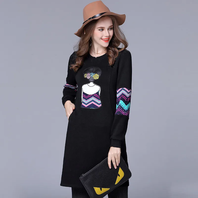 #^Special Price 2020 Women Cotton Sweater Dress Female Black Thick Winter Dresses Patchwork Dresses Plus Size Women Clothing 5XL WXF563