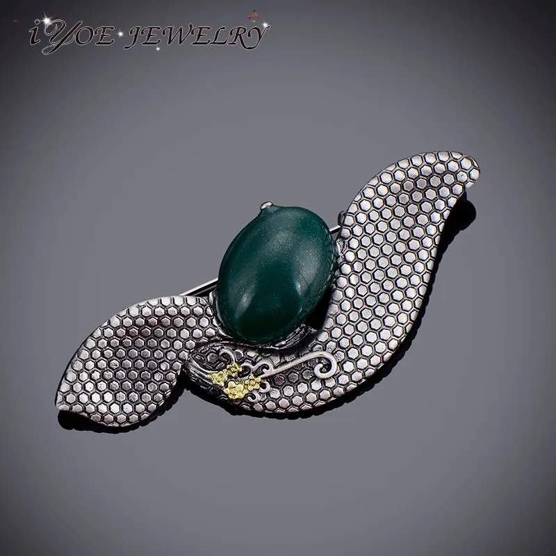

IYOE Antique Silver Plated Women Vintage Leaves Resin Crystal Brooch Scarf Pins Fashion Dress Accessories