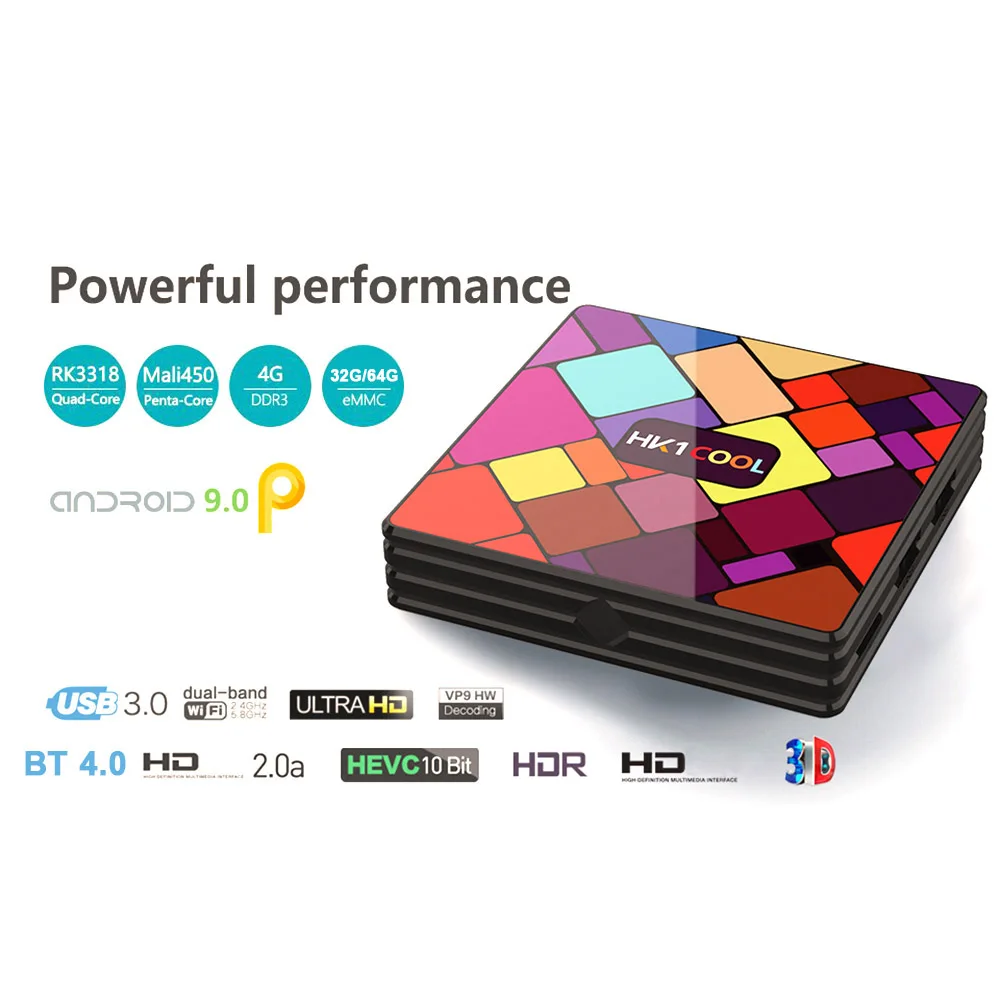 HK1 классный Android 9,0 tv Box 2,4G/5G WiFi и 100M LAN 4K H.265 VP9 декодирование HD медиаплеер RK3318 Четырехъядерный 4 Гб ram/64 Гб rom