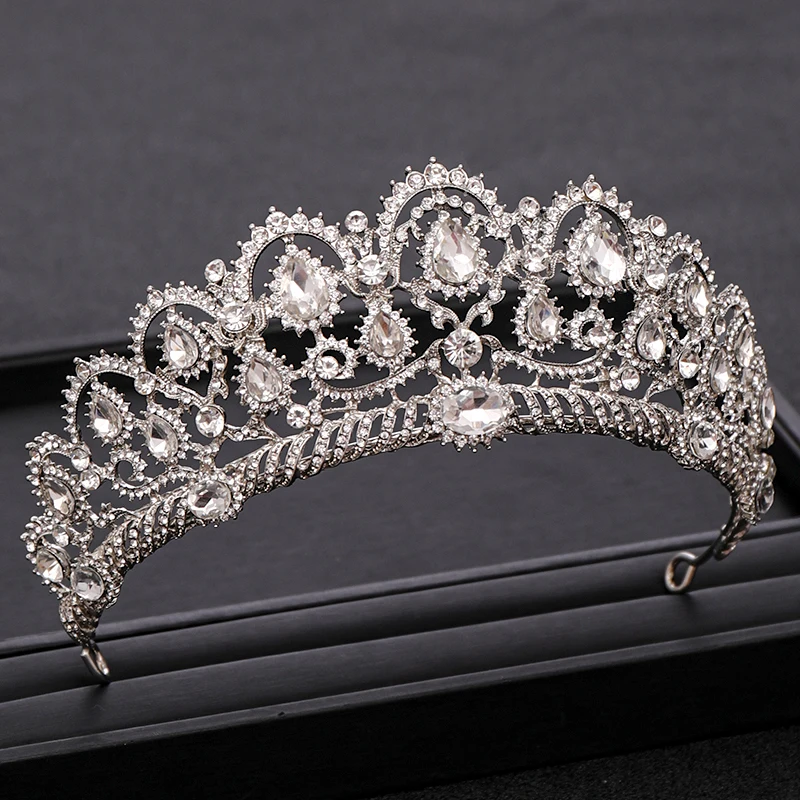 Винтажная Свадебная большая корона, головной убор с серебряными стразами, Хрустальная корона принцессы, свадебная корона, аксессуары для волос, свадебная корона