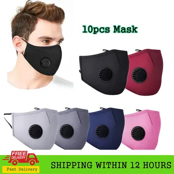 

High Quality 10Pcs Washable Anti-dust Face Mask With Breathing Valve Cotton Masks Fit PM2.5 Filter Anti Haze Mouth Masks