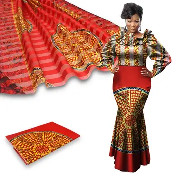 

African Organza silk fabric 4 yards+2yards ribbon material ankara african print fabric High quality satin silk fabric ORP-005