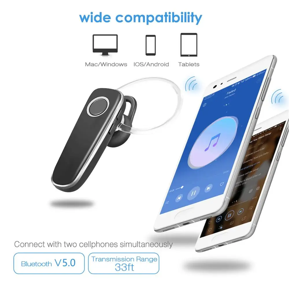 Luxmo Bluetooth гарнитура V5.0 беспроводной Bluetooth наушник с 6.5Hrs Talktime шумоподавление Handsfree наушники для мобильного телефона