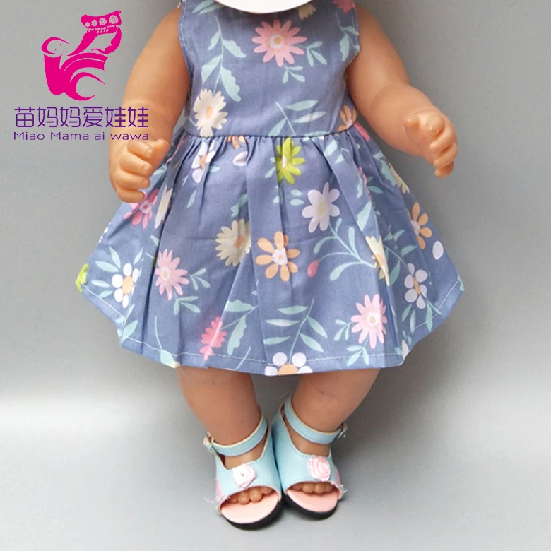 

43cm babies doll flower dress with hat for 18 inch girl doll one piece dress accessory for 40cm doll