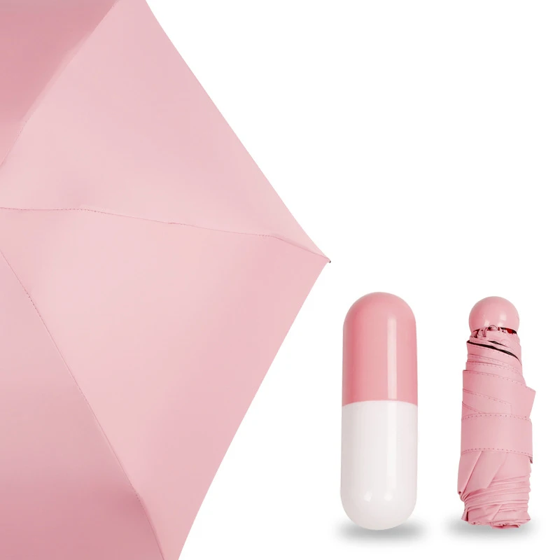 pink Мини-зонтик-капсула пять раз черный пластиковый зонтик многоцветной для мужчин и женщин складной зонт от солнца - Цвет: pink