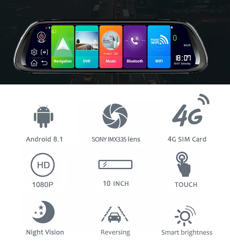 Видеорегистратор автомобильный 4G Android 8 1 2 + 32 ГБ ADAS 1080P Wi Fi|Видеорегистраторы| |