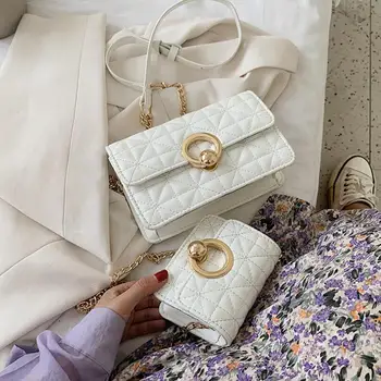 

2020 New Summer Fashion Soft Leather Texture Embroidery Lock Chain Single Shoulder Messenger Square Sling Bag Female