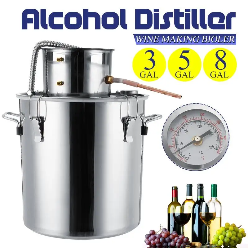 

Durable 3/5/8GAL Household DIY Distiller Moonshine Alcohol Still Stainless Copper Water Wine Essential Oil Brewing Kit