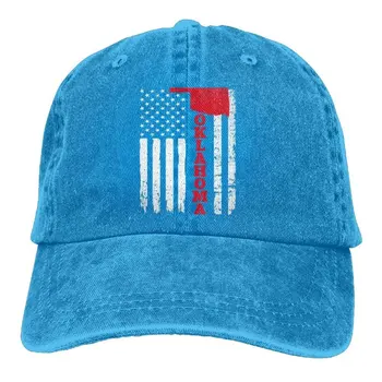 

USA Oklahoma Flag Denim Hat Adjustable Women Washed Baseball Cap