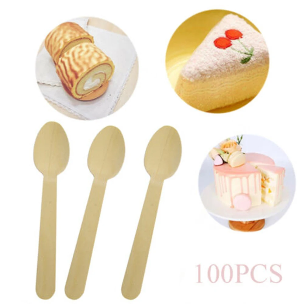 100 шт./компл. одноразовые деревянные столовые приборы биоразлагаемые ножи ложки