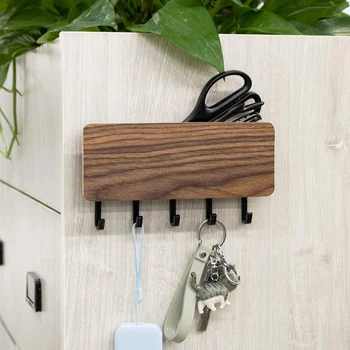 

Wall Mounted Mail Holder with 5 Key Hooks Storage Organizer Wooden Japanese Minimalist Mail Sorter Key Hanger for Entryway Tools