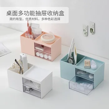 

Practical Makeup Organizer With Drawer Multifunctional Dustproof Cosmetic Storage Lipstick Eyeliner Holder Desktop Organizer