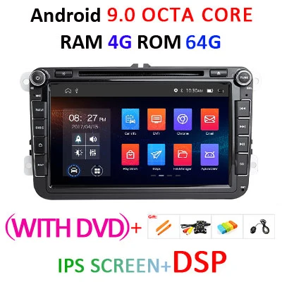 4G 64G DSP ips 2 din Android 9,0 автомобильный dvd мультимедийный плеер gps для VW/polo/golf/passat/B6/B7/tiguan/skoda/seat/leon Автомагнитола FM - Цвет: 4G 64G IPS DSP dvd