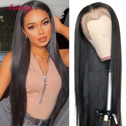 Asimey 32in Transparent Lace Front Straight Human Remy Wigs Preplucked With Baby Hair 13×4X1 Natural Color 180 Density For Women
