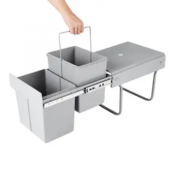 

2*15L Pull Out Bin Kitchen Waste Basket Slide Out Garbage Rubbish Cabinet