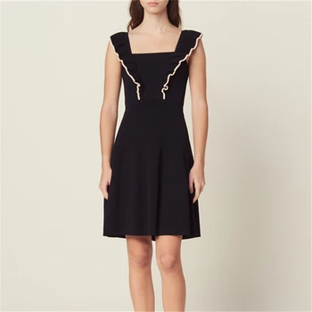 

Runway Elegant Ruffles Knitted Women Dress Strapless Midi Dress Summer Holiday Female Slim Fit Lady Spaghetti Strap Vestidos