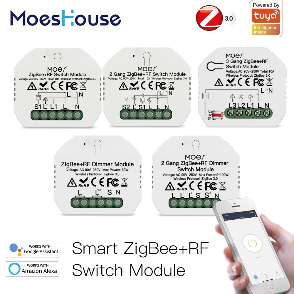 Tuya ZigBee 3.0 Smart Light Switch Relay Module 1/2/3 Gang Smart Life/Tuya App Control Works with Alexa Google Home Yandex