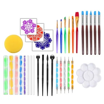 

33pcs Mandala DIY Rock Paint Brushes Nail Art Pen Paint Stencil Tool Palette Kit For Beauty Enthusiasts