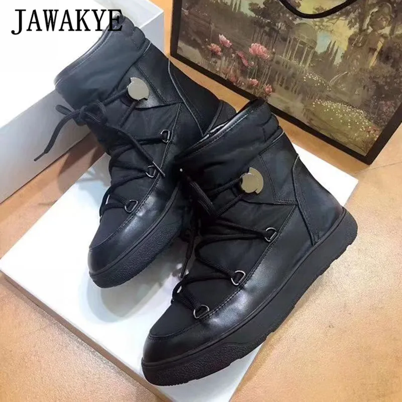 Новинка; женские ботинки для альпинизма из натуральной кожи; теплые шерстяные зимние ботинки с круглым носком и перекрестной шнуровкой; повседневная обувь на плоской платформе; Botas Mujer