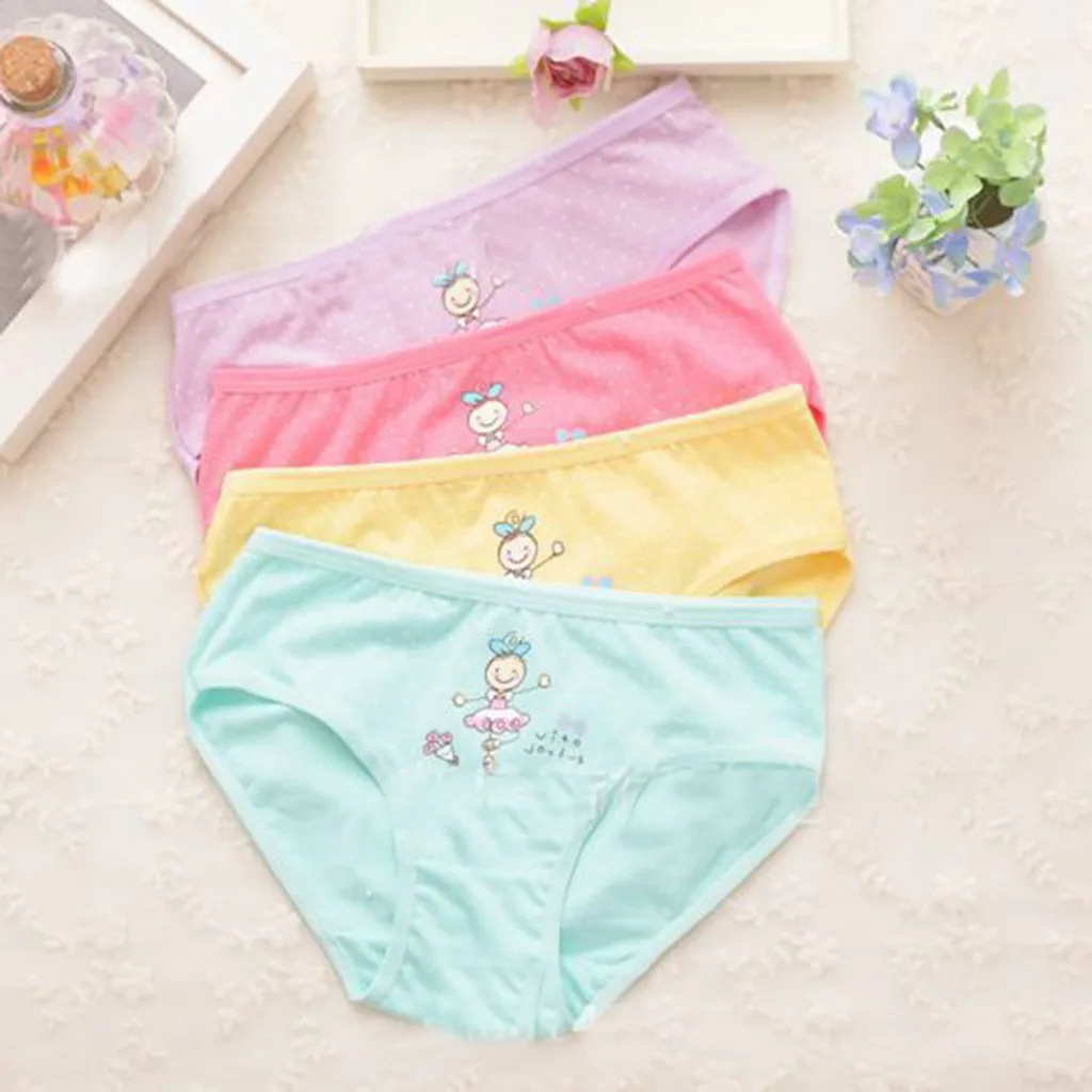 4 шт./партия, хлопковые мягкие трусики для девочек, милое нижнее белье для маленьких девочек, трусы с рисунком кота, дышащее детское нижнее белье, детские трусы
