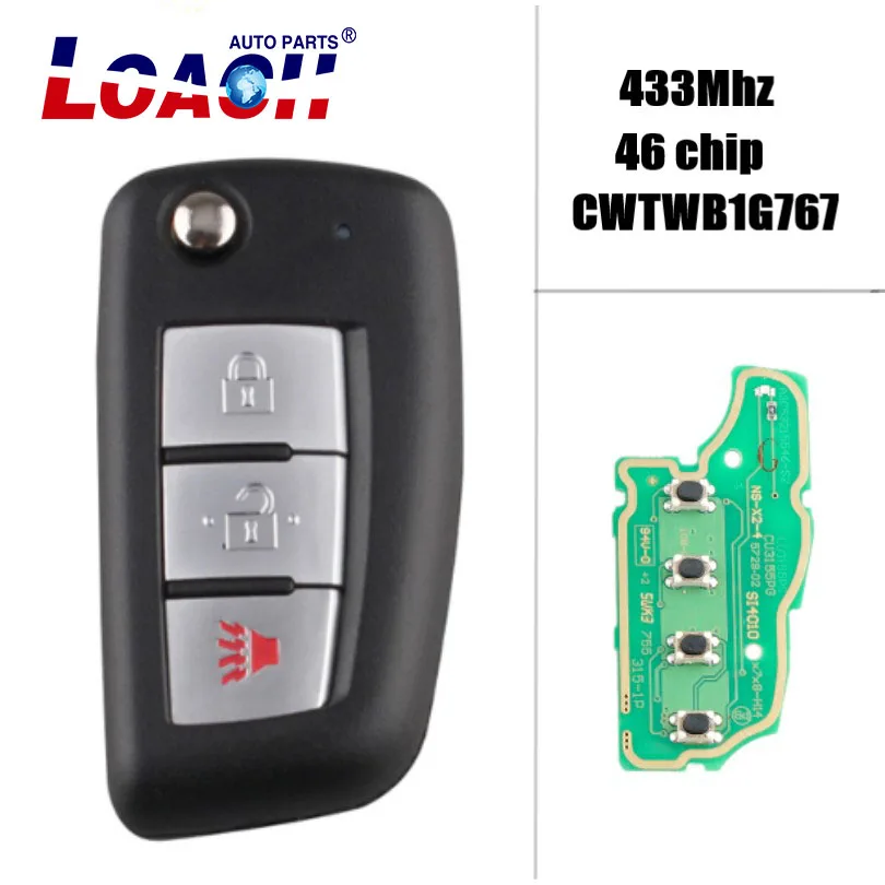 433 МГц 3 кнопки Замена флип дистанционного ключа PCF7961M для Nissan Rogue- CWTWB1G767 TWB1G767 28268-4CB1A