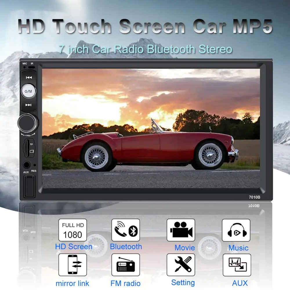 Автомобильный Радио HD 7 "сенсорный экран стерео 2 Din Bluetooth FM ISO Power SD USB Aux вход для