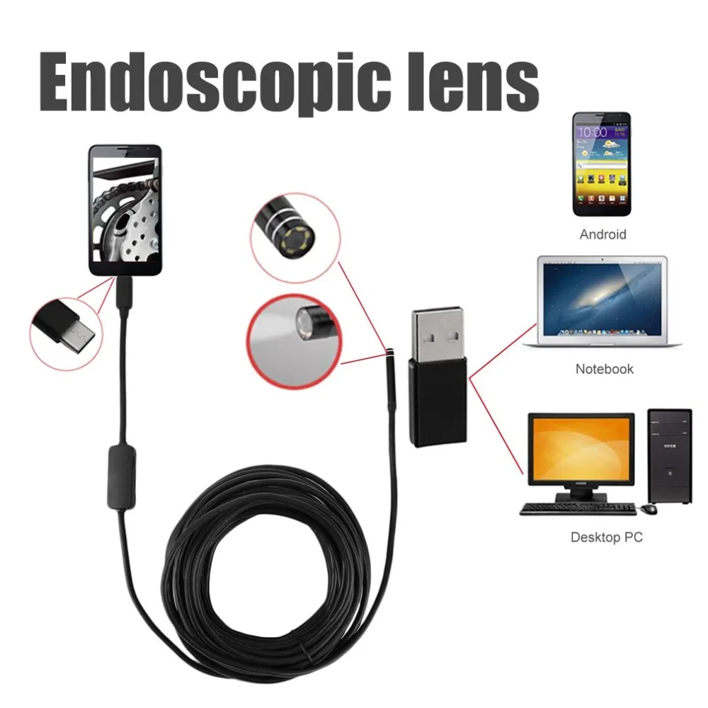 

TYPE-C USB Endscope Camera With 5MM Lens 7 M Cable Hard/soft Wire Waterproof IP67 High Resolution 640*480 For Android