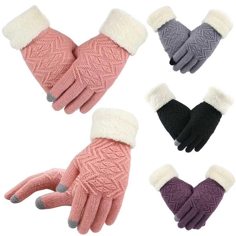 Sale Women Winter Touch Screen Thick Gloves Warm Kint Elegant Full Finger Fleece Gloves