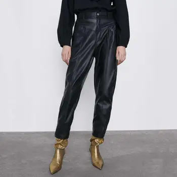 

Autumn Winter Faux Leather Pants Women Trousers ZA Fashion Black Zipper PU Long Pencil Pants 2019 Streetwear