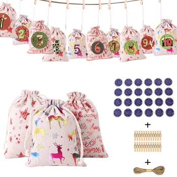 

Christmas Pattern Candy Bag 1-24 Advent Calendar Bundle Cotton Linen Gift Bag Christmas Decoration supplies