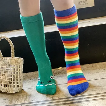 

Infant Children Soft Crib Leg Warmer Baby Girl Boy Cute Socks Asymmetric Cartoon Stripe Design Cotton Long Socks Party